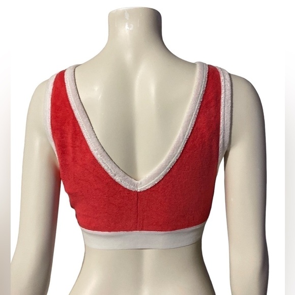 ZARA Red White Terrycloth Cotton Polyester Cropped Bra Plunged Bralette Medium - Picture 3 of 9